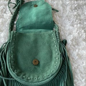 Suede green mini crossbody hand bag